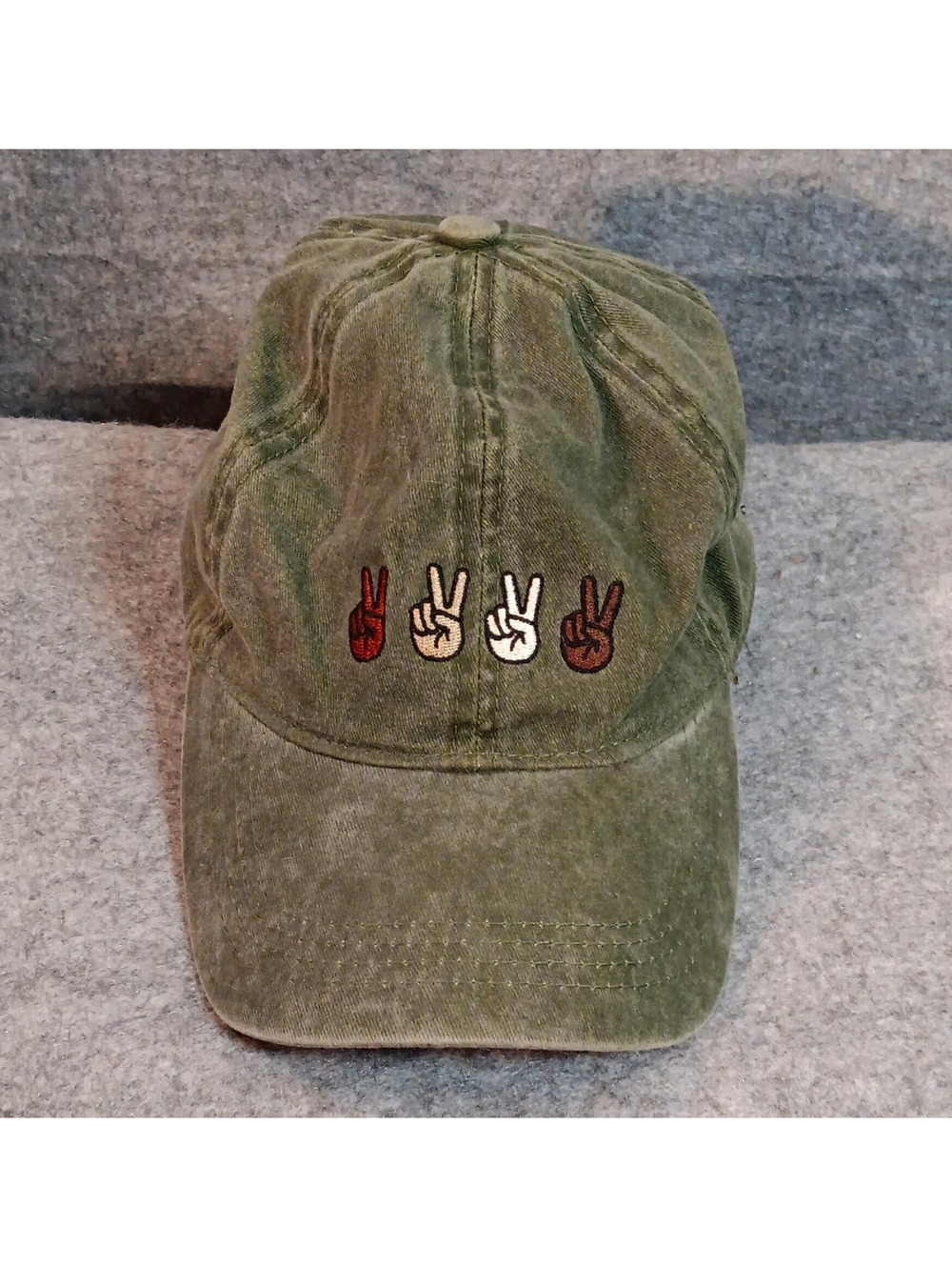 David and Young Green Embroidered Peace Sign Cotton Canvas Baseball Cap One Size